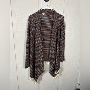 Lily White Multicolored Boho Fringe Sweater Size Medium EUC